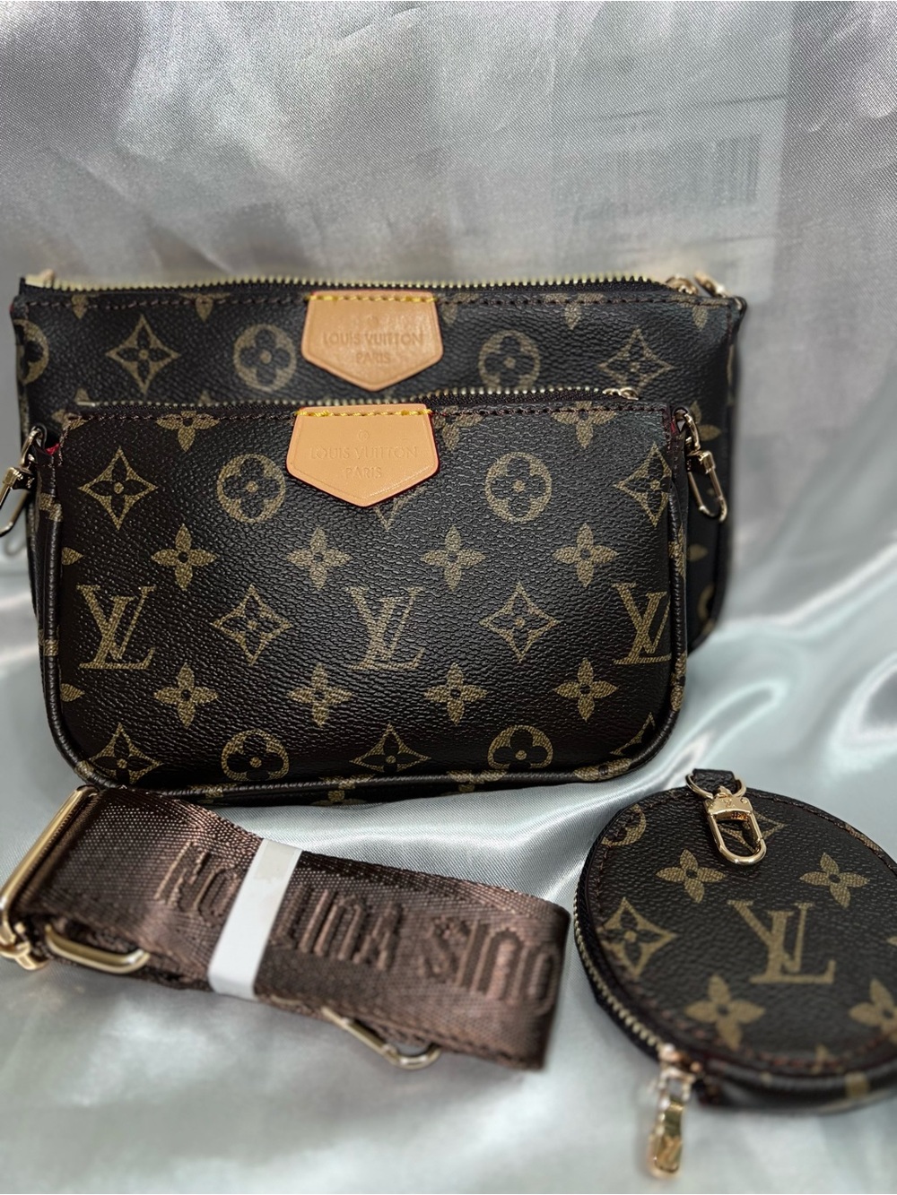 Inspired Monogram Multi Pochette in Brown and Tan